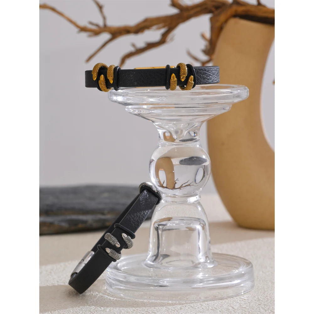 Yhpup 64mm elegante exclusivo couro metal garra pulseira pulseira personalizado charme aço inoxidável design masculino jóias à prova dwaterproof água