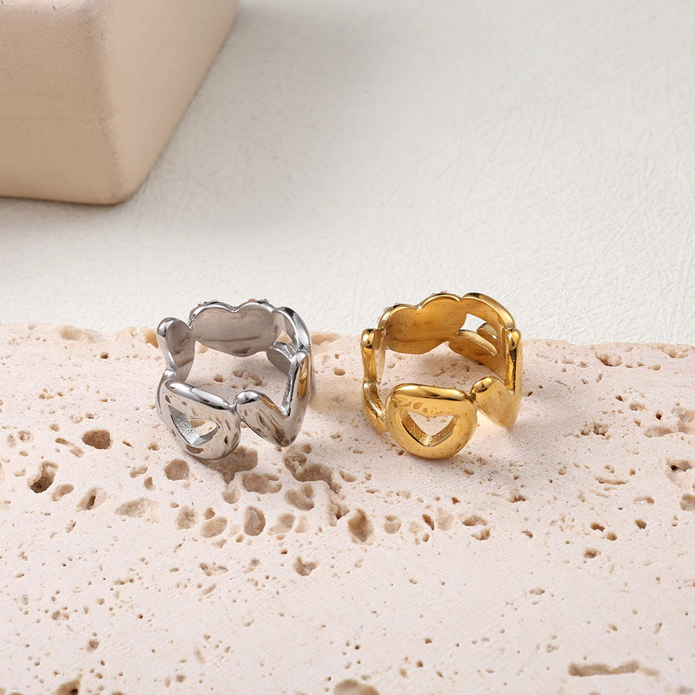 Jinhui luz de luxo feminino aço inoxidável incrustação cristal pedra coração anéis à prova dwaterproof água cor ouro amor jóias para casal namoro