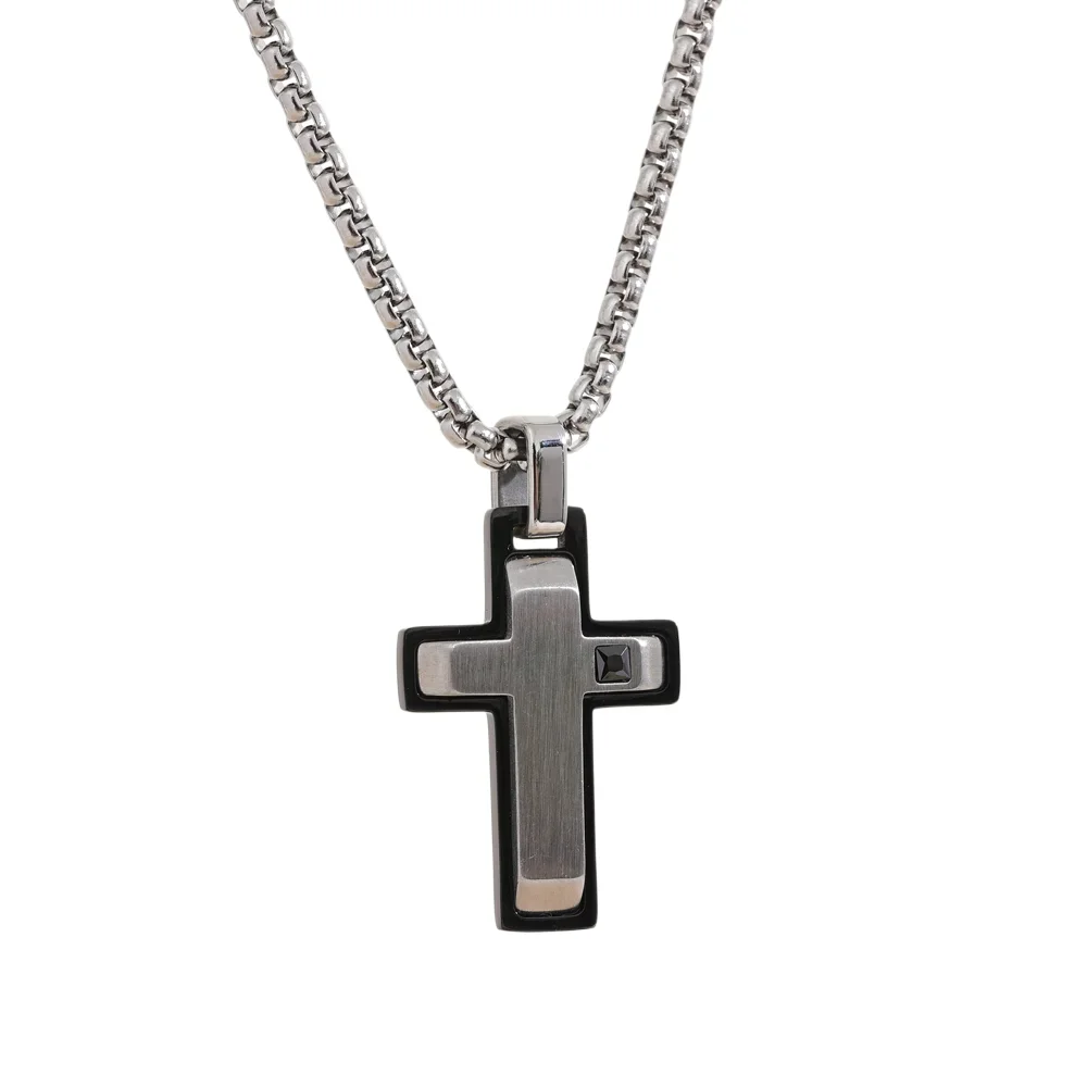 Yhpup-Colar com pingente cruz tridimensional masculino, joia em aço inoxidável, moda clássica minimalista, presente à prova de ferrugem