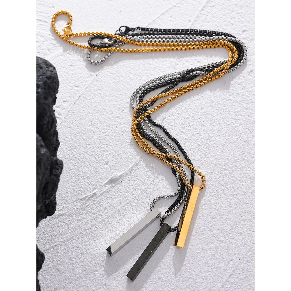Yhpup-Colar com pingente de aço inoxidável impermeável masculino, joia clássica punk minimalista, prata dourada e cor preta, colar quadrado longo, diário