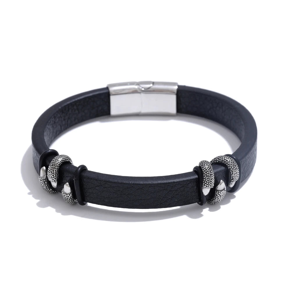 Yhpup 64mm elegante exclusivo couro metal garra pulseira pulseira personalizado charme aço inoxidável design masculino jóias à prova dwaterproof água