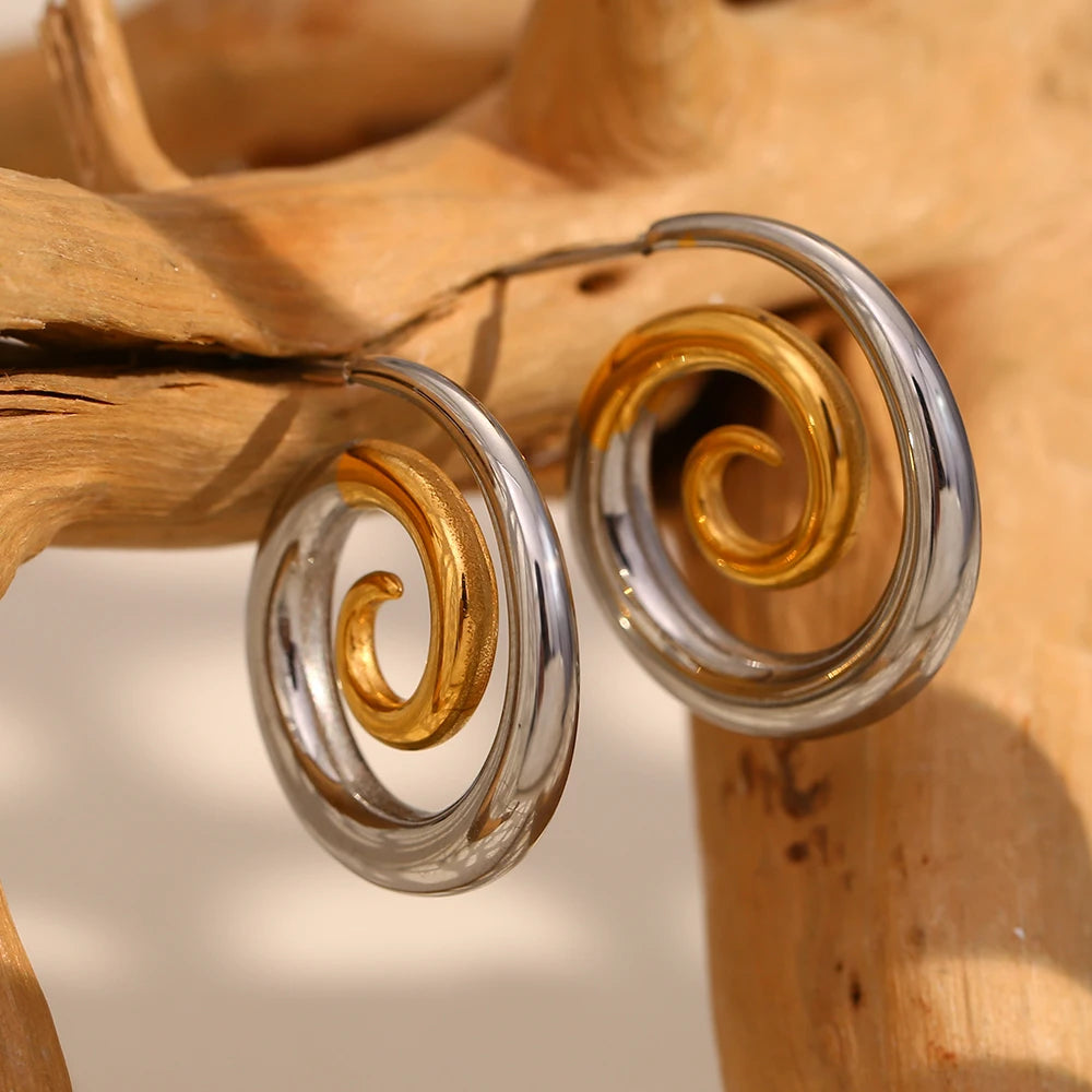 Brincos Espiral Dourado Luxo 18K