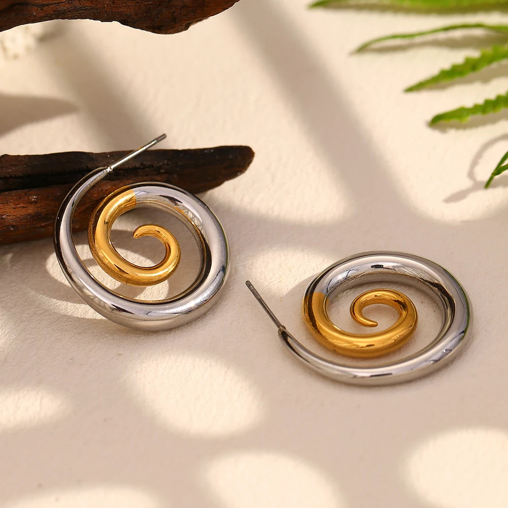 Brincos Espiral Dourado Luxo 18K