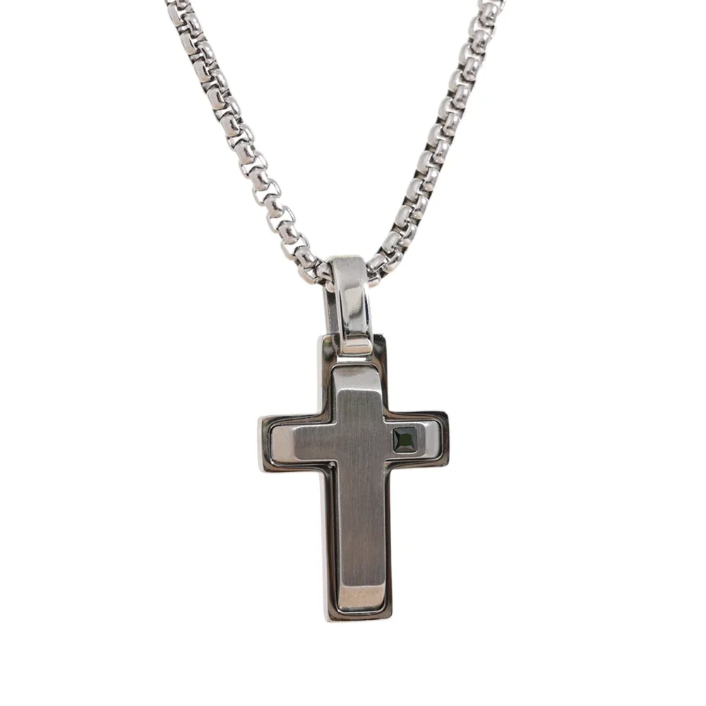 Yhpup-Colar com pingente cruz tridimensional masculino, joia em aço inoxidável, moda clássica minimalista, presente à prova de ferrugem