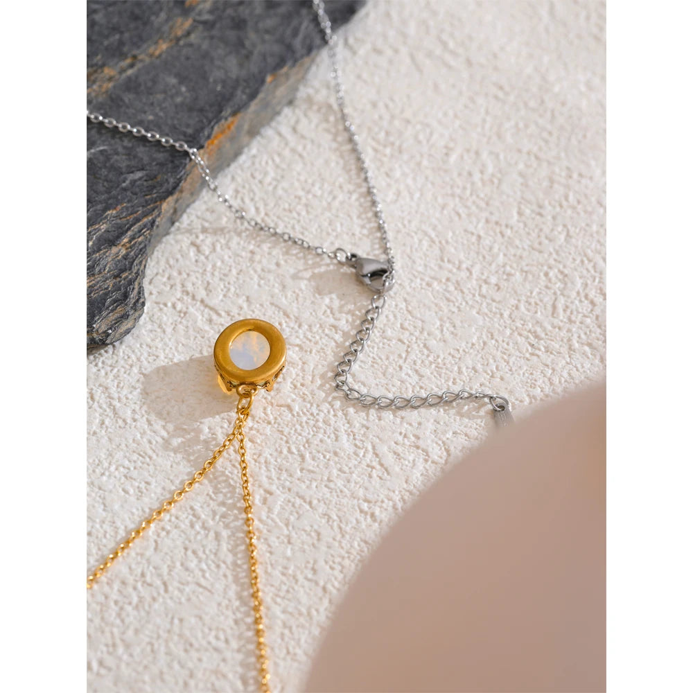 Yhpup pingente de pedra de opala natural, colar fashion para mulheres, aço inoxidável, joias populares de alta qualidade, presente à prova d'água