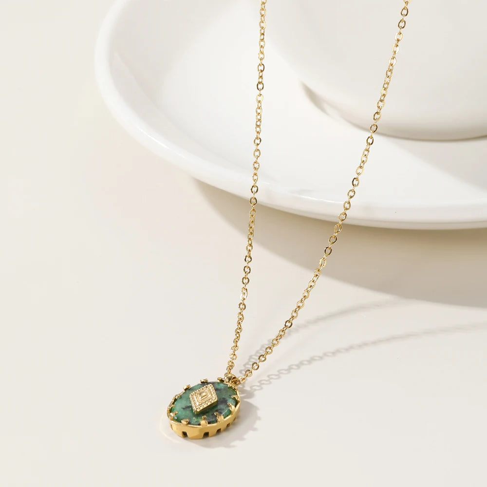 YACHAN Correntes de Aço Inoxidável Colar para As Mulheres Turquesa Pedra Natural Pingente 18K Banhado A Ouro Colares Trendy Jóias Presente