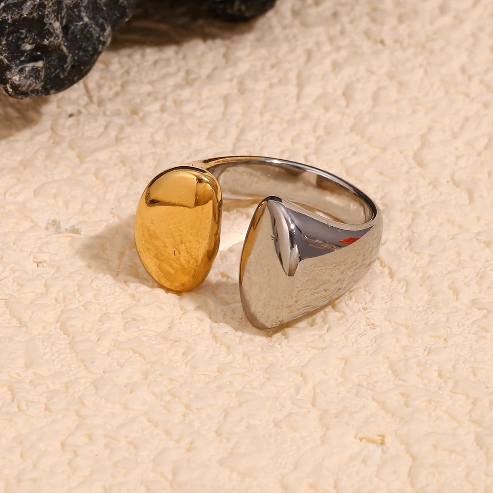 Ebbelle Anel de abertura de cabeças de cor dupla banhado a ouro 18K estilo minimalista anel de joias de aço inoxidável para mulheres festa de meninas