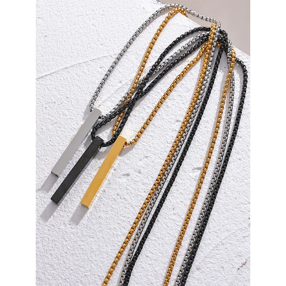 Yhpup-Colar com pingente de aço inoxidável impermeável masculino, joia clássica punk minimalista, prata dourada e cor preta, colar quadrado longo, diário