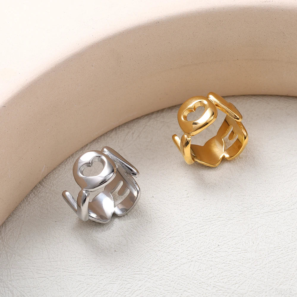 Jinhui luz de luxo feminino aço inoxidável incrustação cristal pedra coração anéis à prova dwaterproof água cor ouro amor jóias para casal namoro