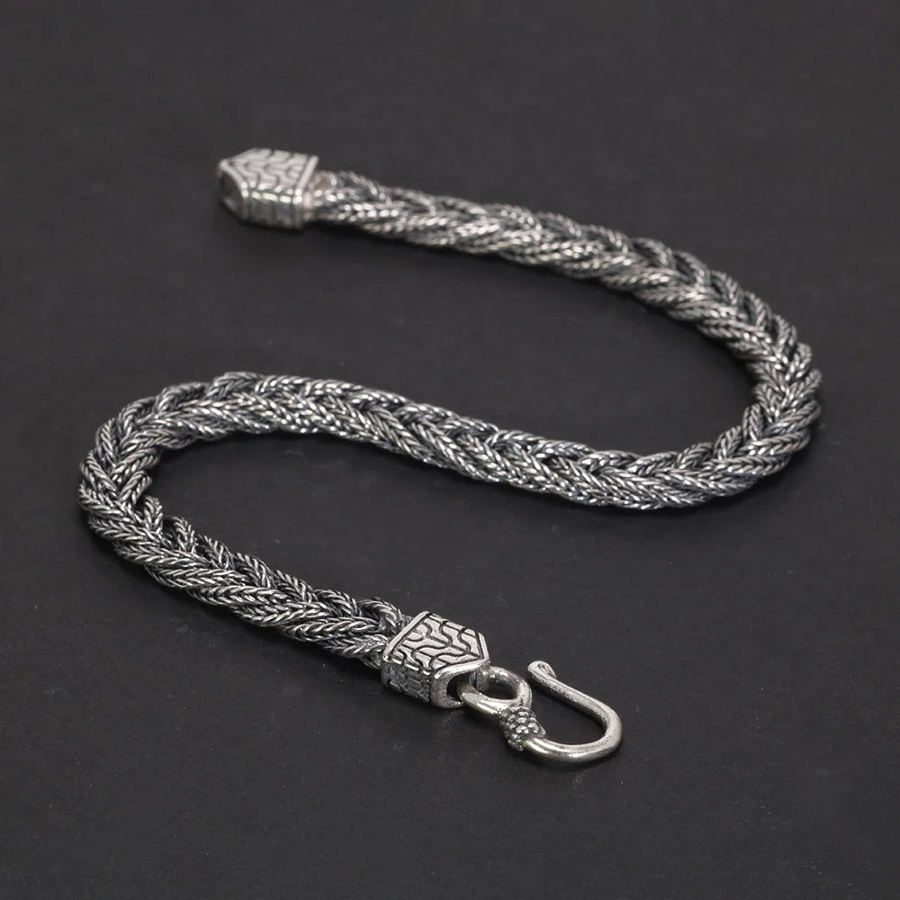 Pulseira de prata esterlina 925, 5mm, cauda de raposa, padrão tecido à mão, corrente vintage feminina e masculina, joia de festa, presente