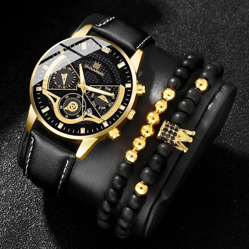 Conjunto Elegance Chrono – Relógio e Pulseiras de Luxo
