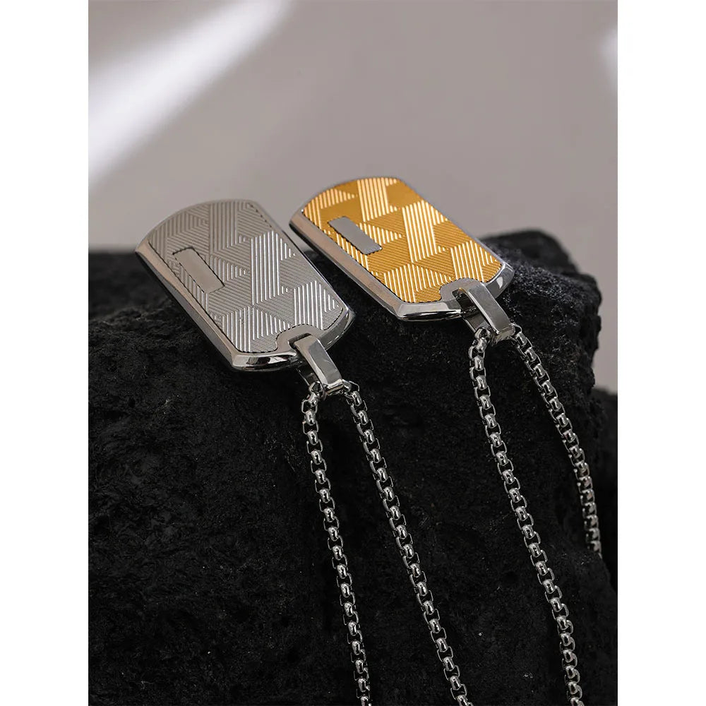 Yhpup-Colar com pingente quadrado de aço inoxidável, joias masculinas para camisas, camisola, cor dourada e prata, alta qualidade, presente