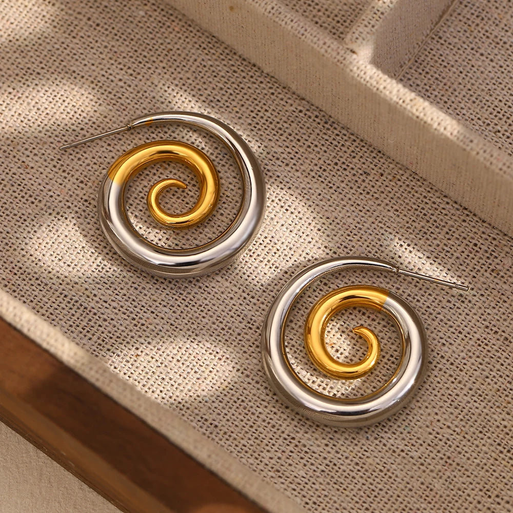 Brincos Espiral Dourado Luxo 18K