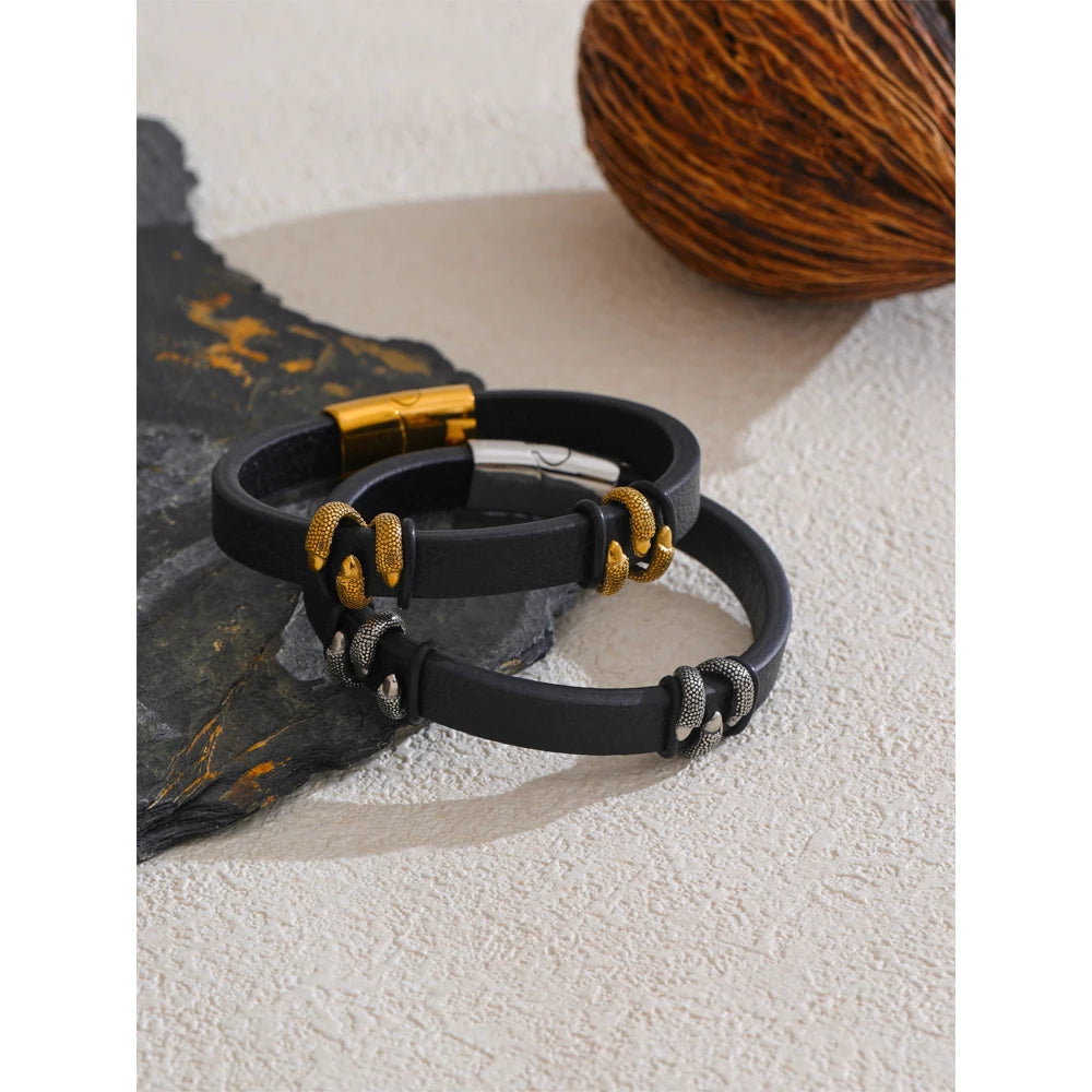 Yhpup 64mm elegante exclusivo couro metal garra pulseira pulseira personalizado charme aço inoxidável design masculino jóias à prova dwaterproof água