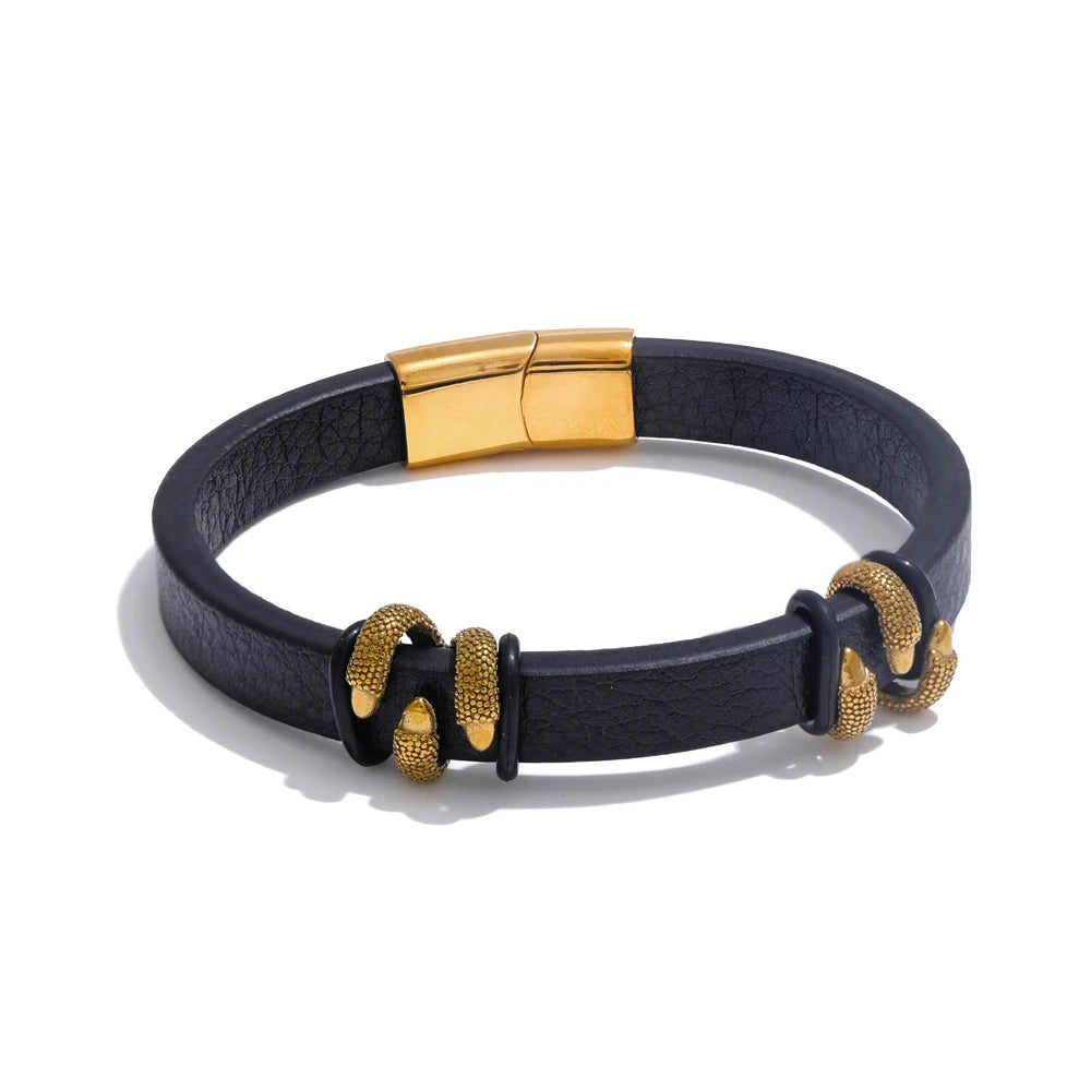 Yhpup 64mm elegante exclusivo couro metal garra pulseira pulseira personalizado charme aço inoxidável design masculino jóias à prova dwaterproof água
