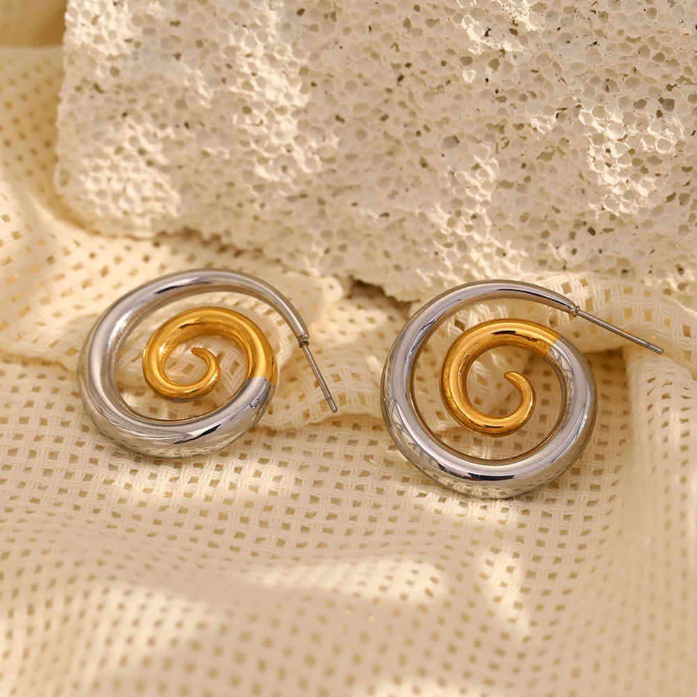 Brincos Espiral Dourado Luxo 18K