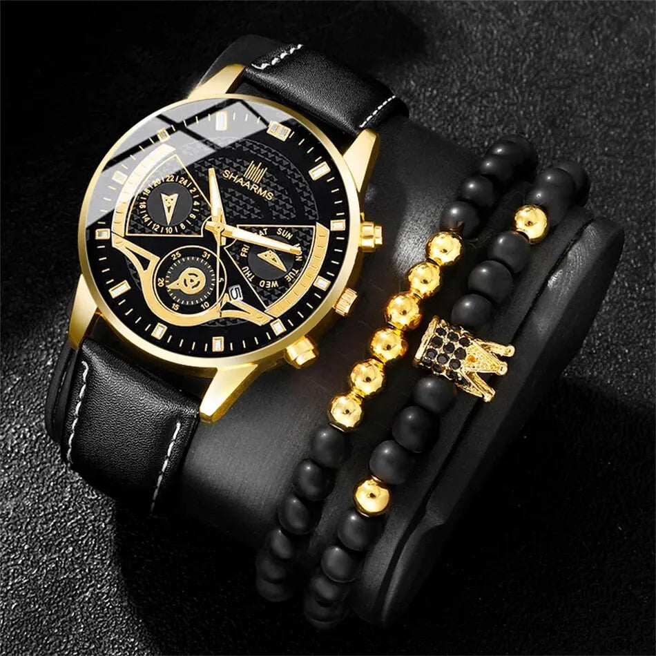Conjunto Elegance Chrono – Relógio e Pulseiras de Luxo