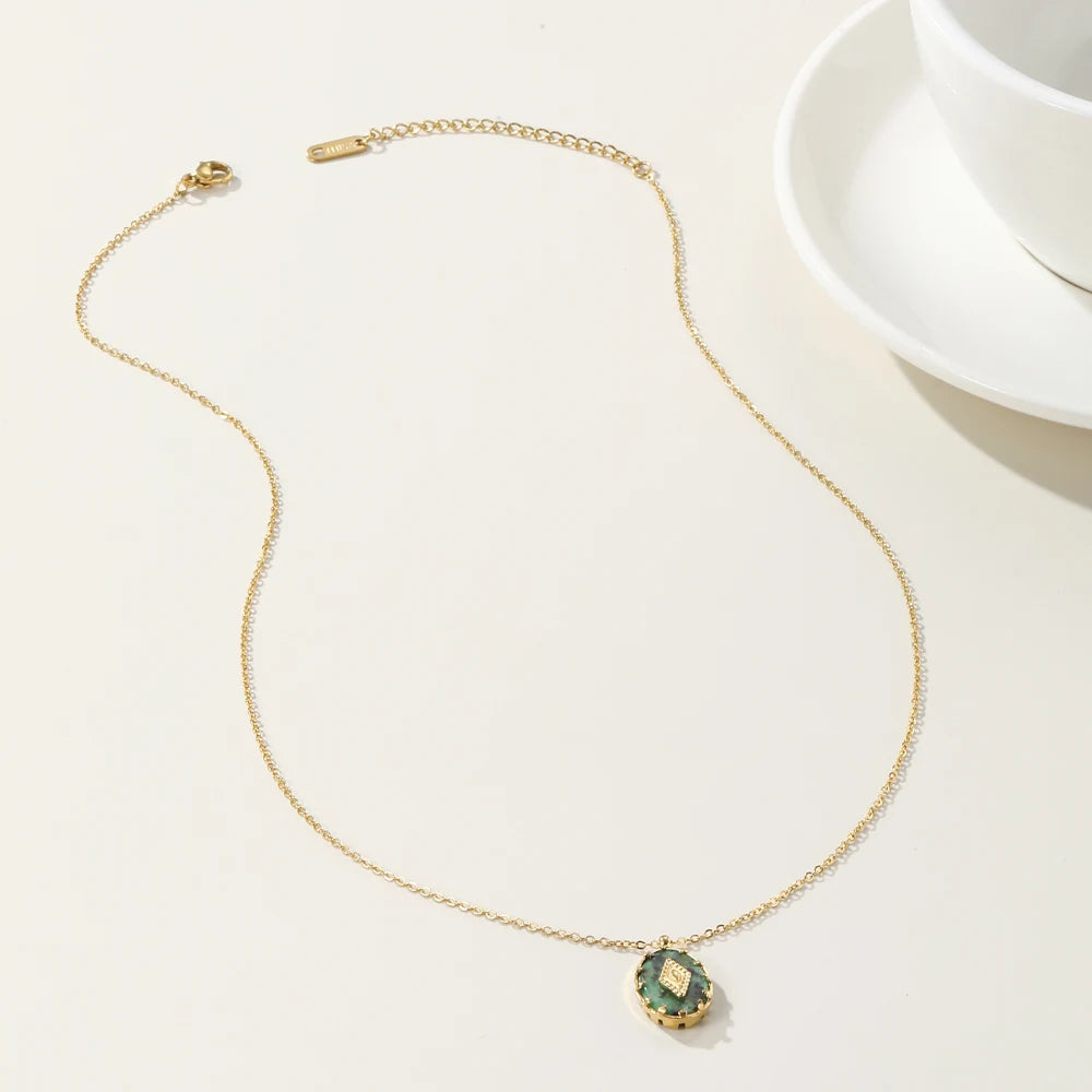 YACHAN Correntes de Aço Inoxidável Colar para As Mulheres Turquesa Pedra Natural Pingente 18K Banhado A Ouro Colares Trendy Jóias Presente