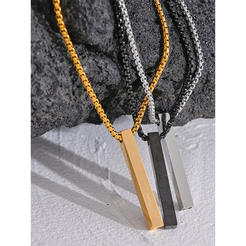 Yhpup-Colar com pingente de aço inoxidável impermeável masculino, joia clássica punk minimalista, prata dourada e cor preta, colar quadrado longo, diário