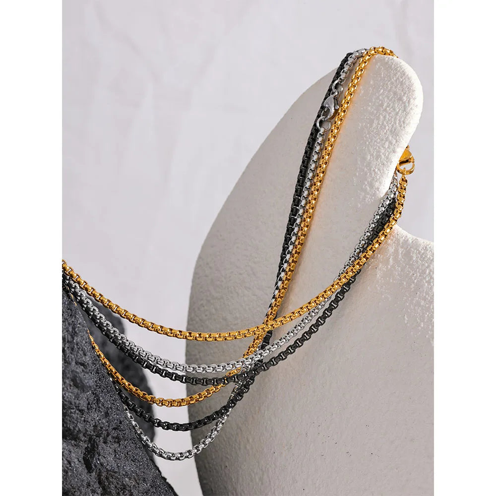 Yhpup-Colar com pingente de aço inoxidável impermeável masculino, joia clássica punk minimalista, prata dourada e cor preta, colar quadrado longo, diário