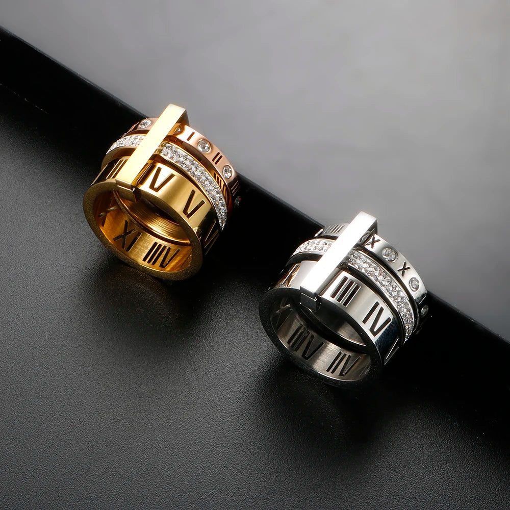 JOVO LOVE Colar de três camadas com algarismos romanos para mulheres e homens moda pingente de cristal de aço inoxidável gargantilha joias à prova d'água