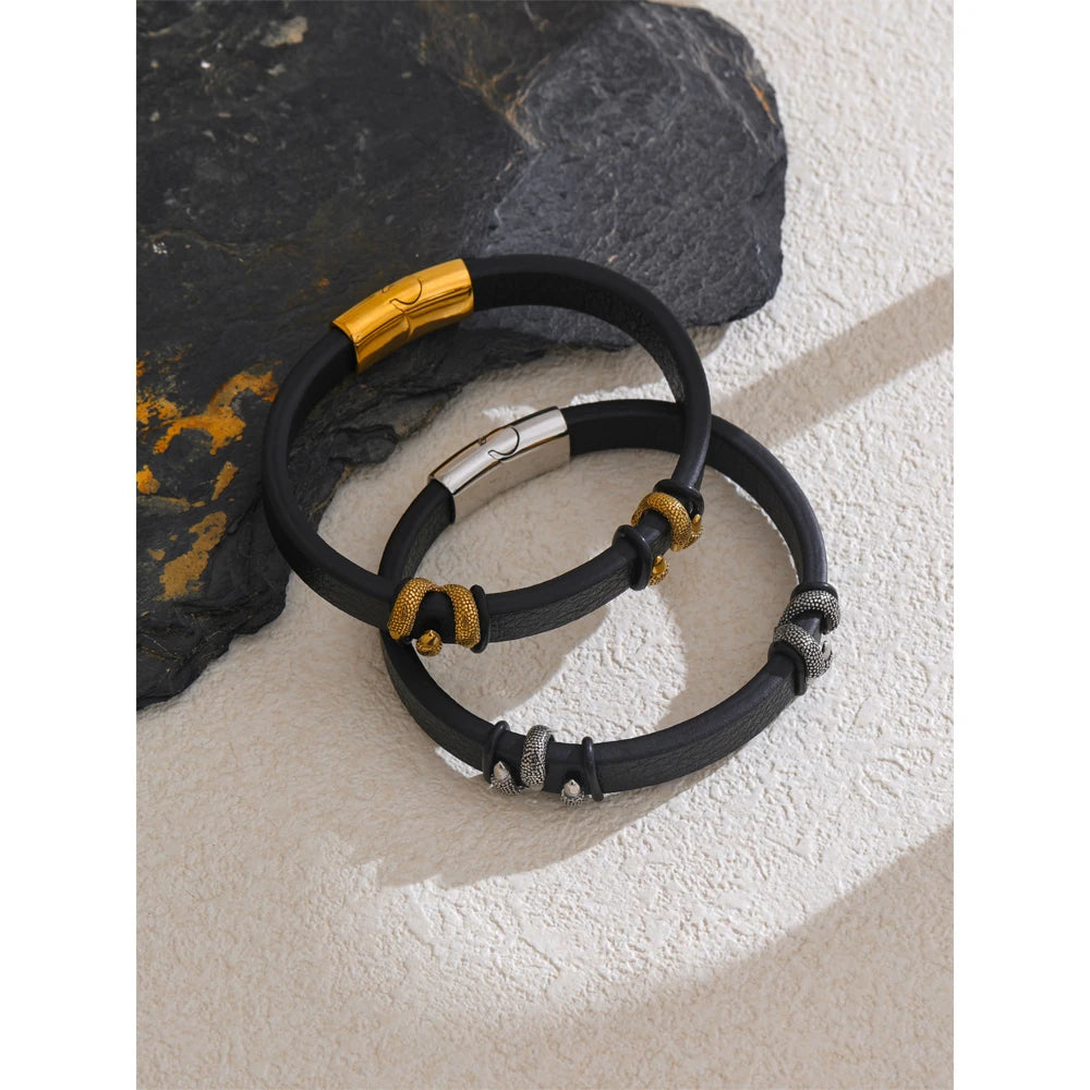 Yhpup 64mm elegante exclusivo couro metal garra pulseira pulseira personalizado charme aço inoxidável design masculino jóias à prova dwaterproof água