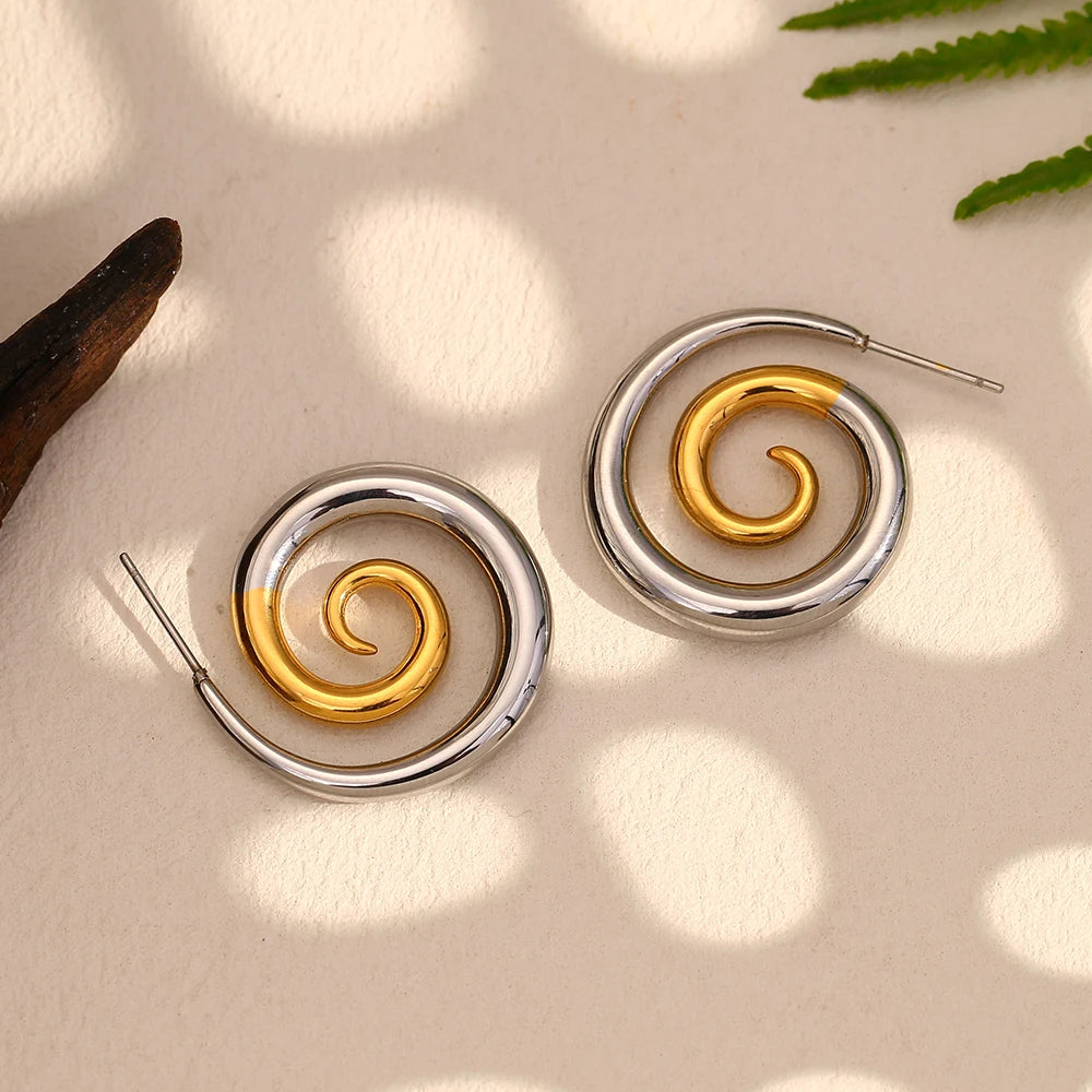 Brincos Espiral Dourado Luxo 18K