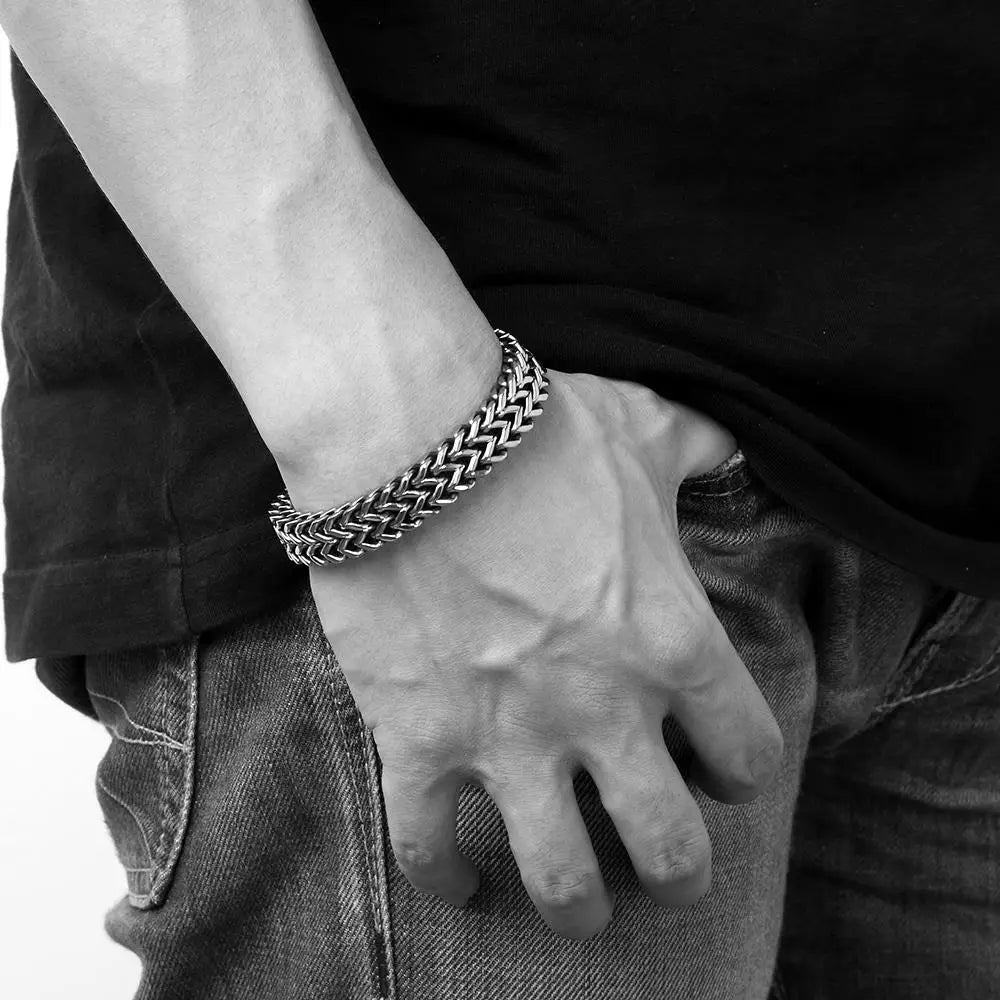 Pulseira com Fecho de Lagosta Design Geométrico para Homens, Aço Titânio, Fígaro, Antigo Vino, Presente Clássico