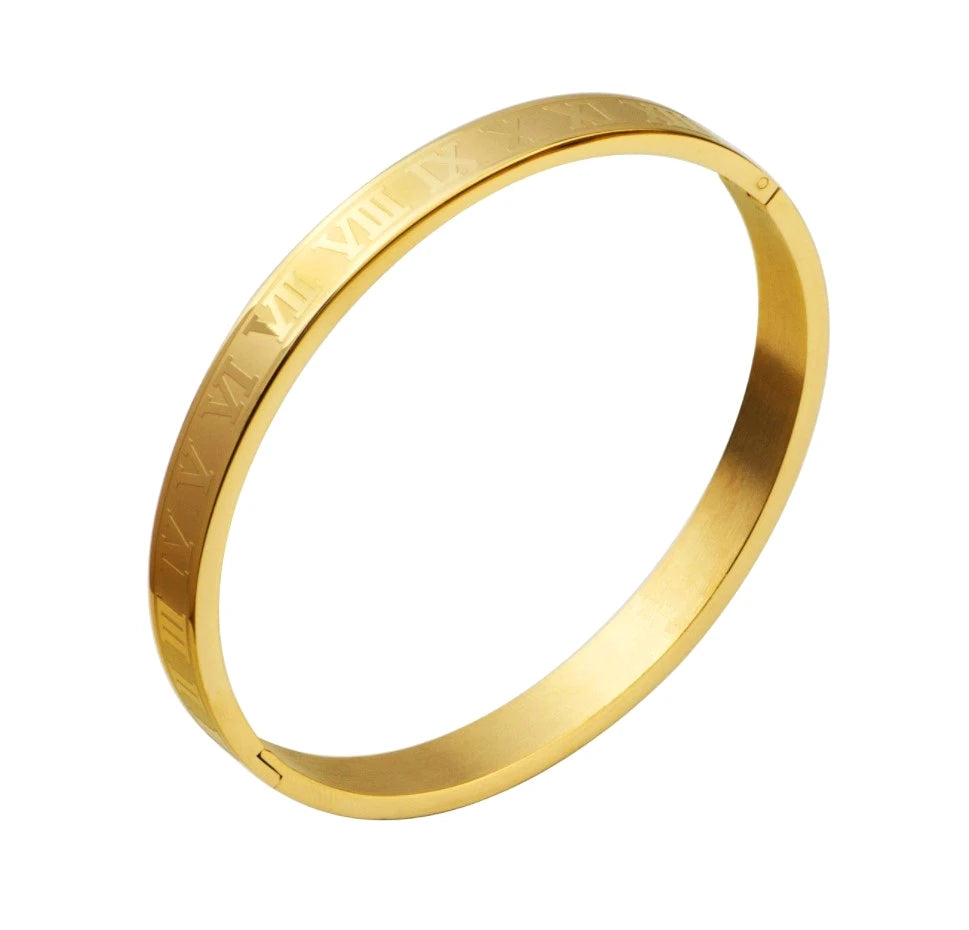 Luxo manguito pulseira pulseira pulseira de aço inoxidável escultura numeral romano casal roman bangle para homem feminino jóias