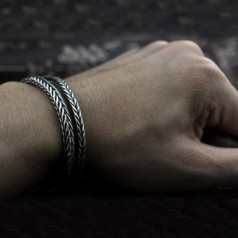 Vintage real puro 925 prata esterlina artesanal trançado corrente pulseira para homens jóias viking braçadeira corrente nórdica