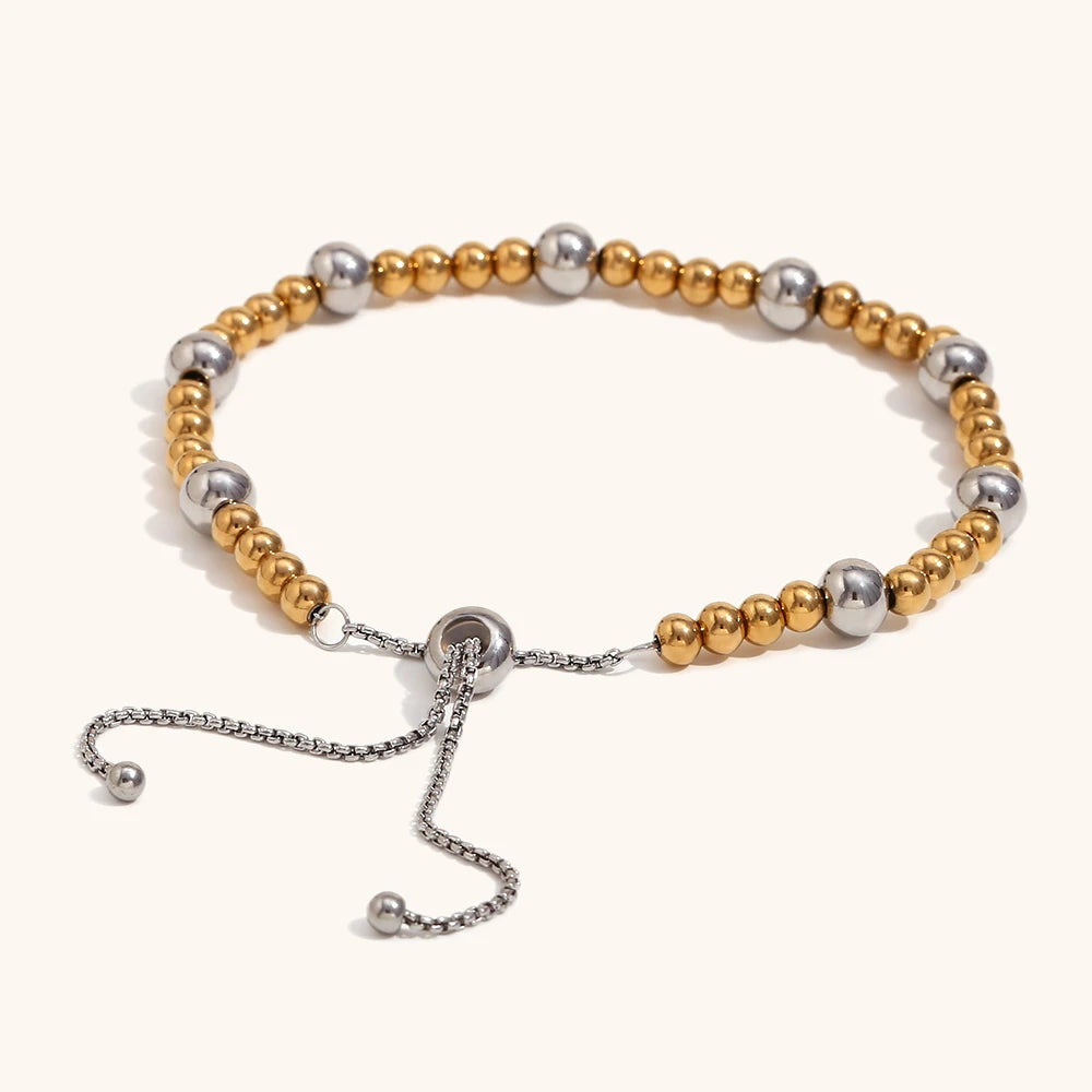 La.Muses Ouro e Slver Pulseira de corrente feminina de aço inoxidável com contas de duas cores Simplicidade Joias femininas Presentes de Natal