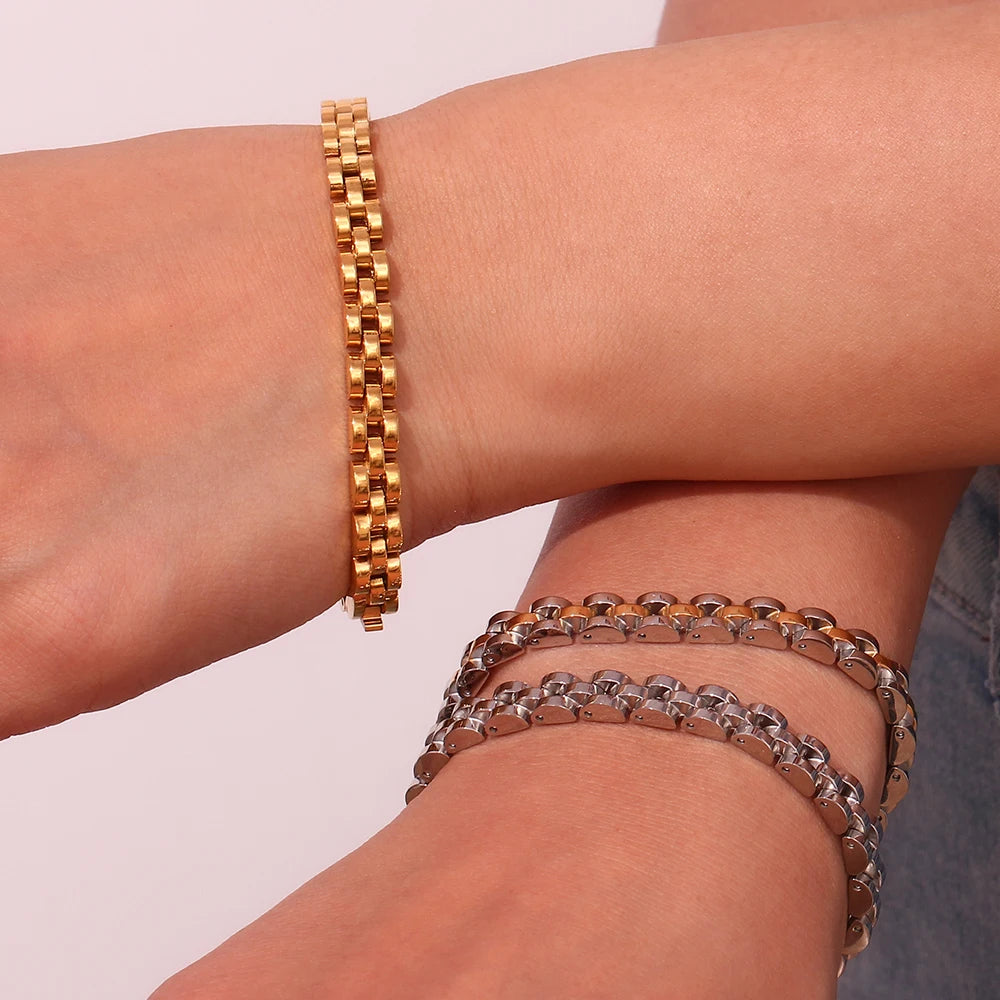 Popular 6mm cinta corrente pulseiras de aço inoxidável para mulher 18k banhado a ouro à prova dwaterproof água designer de luxo jóias high-end