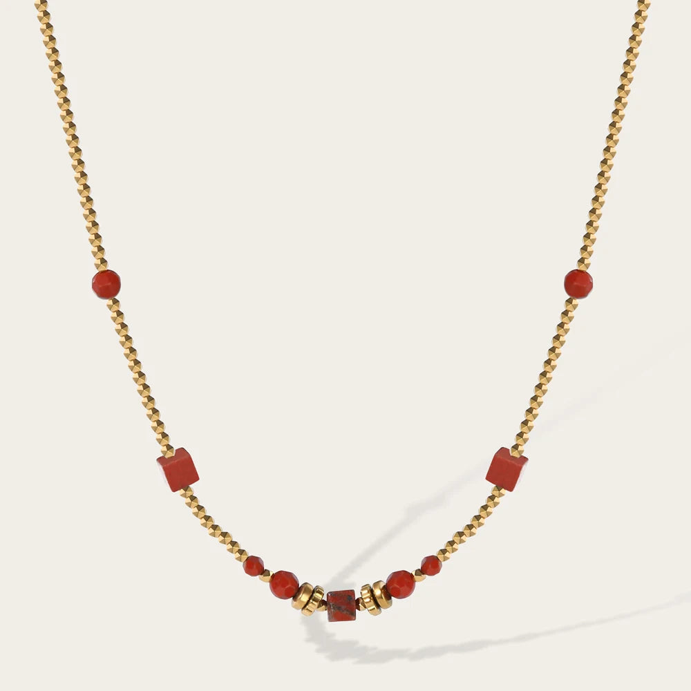 YACHAN Ouro Frisado Colar de Aço Inoxidável para As Mulheres 18K Banhado A Ouro Vermelho Acrílico Beads Colares Moda Jóias Presente
