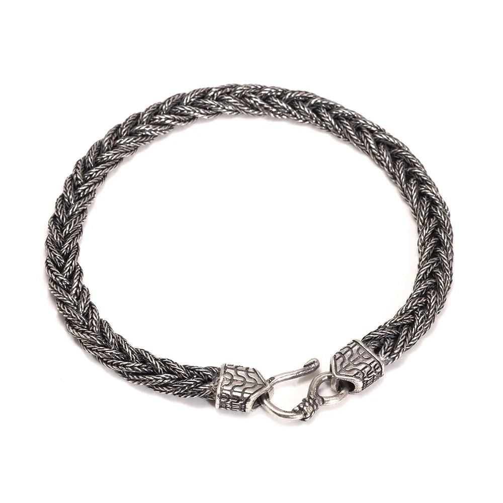 Pulseira de prata esterlina 925, 5mm, cauda de raposa, padrão tecido à mão, corrente vintage feminina e masculina, joia de festa, presente
