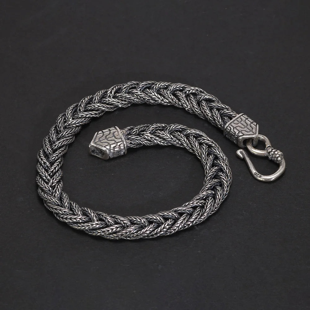 Pulseira de prata esterlina 925, 5mm, cauda de raposa, padrão tecido à mão, corrente vintage feminina e masculina, joia de festa, presente