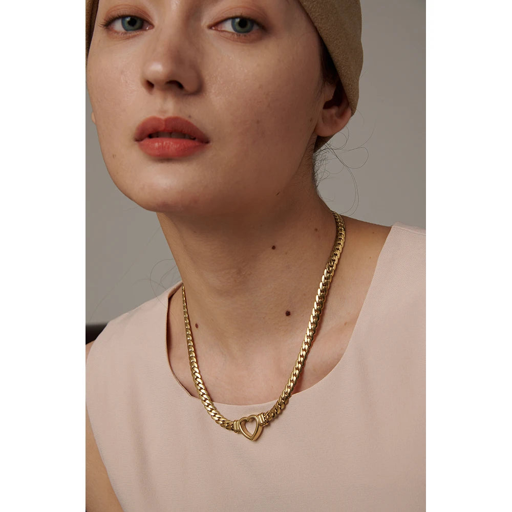 Yhpup-Colar de Corações para Mulheres, Aço Inoxidável, Textura Metálica, Colarinho Liso, Impermeável, Presente da Namorada, Moda