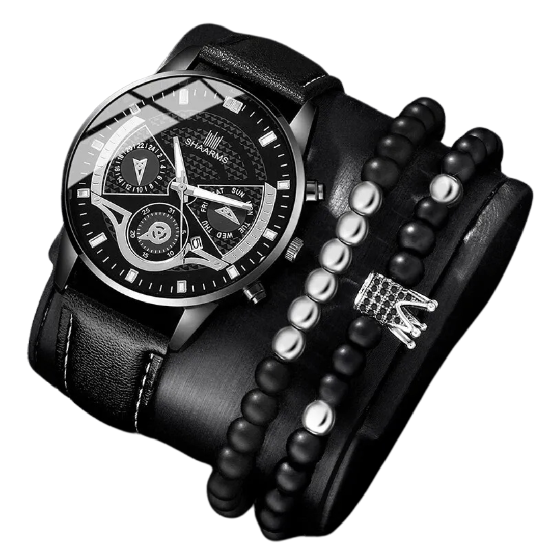 Conjunto Elegance Chrono – Relógio e Pulseiras de Luxo