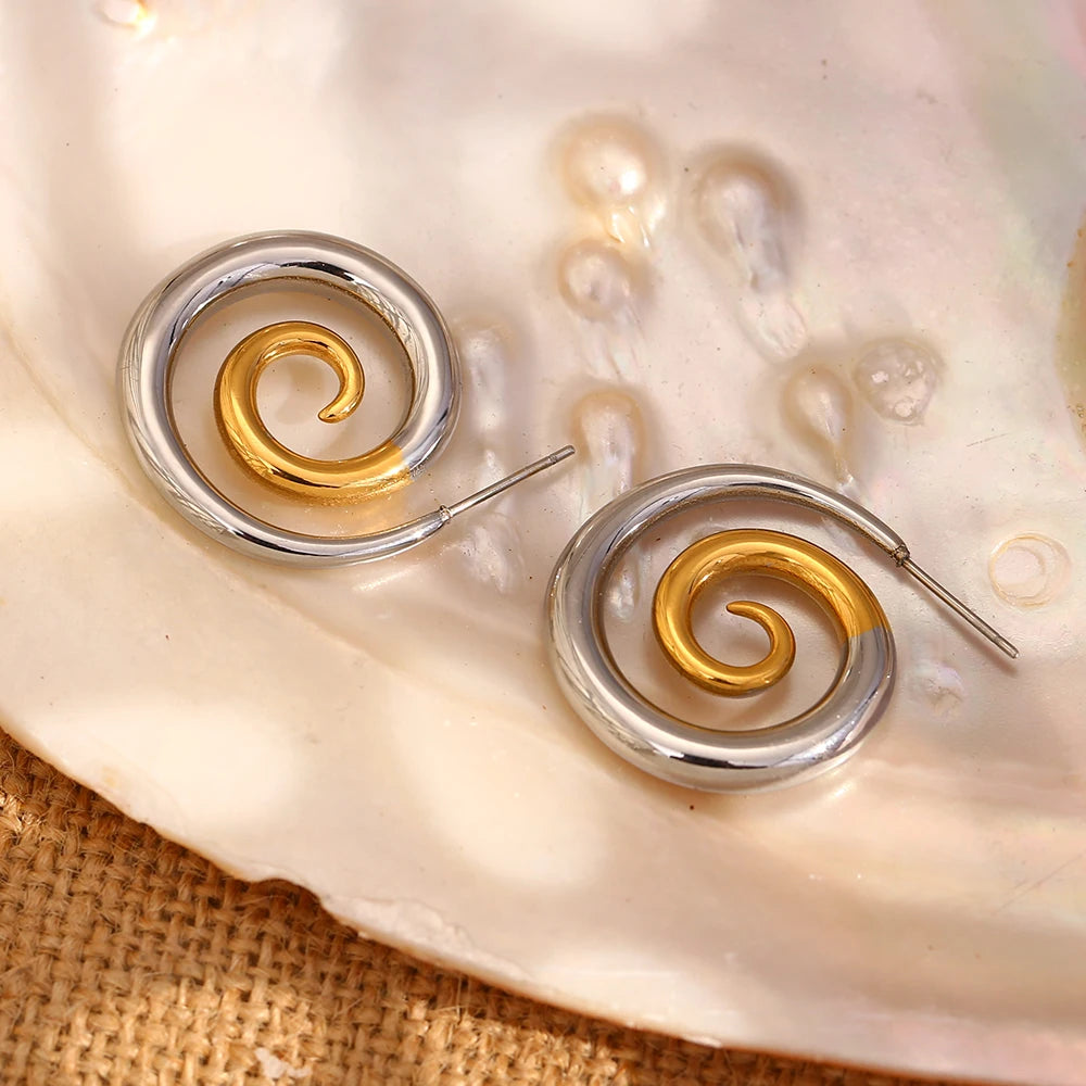 Brincos Espiral Dourado Luxo 18K