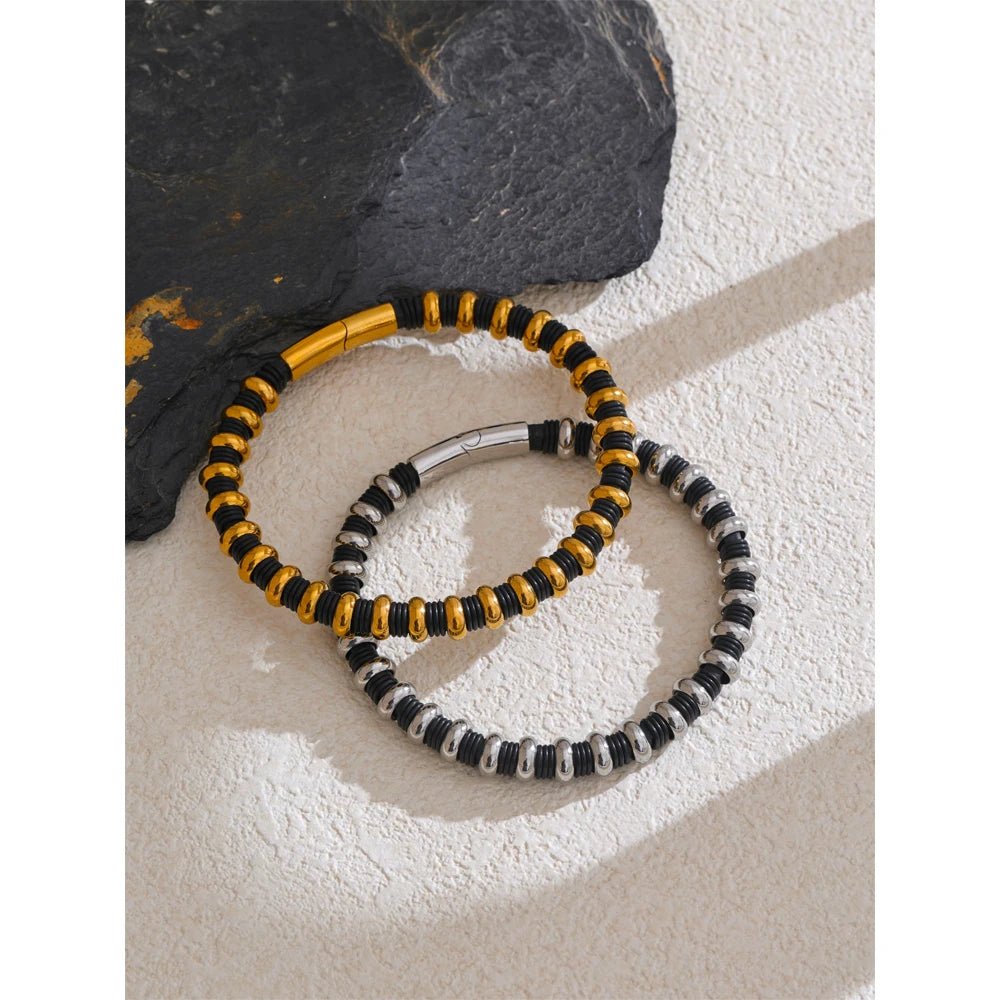 Yhpup 65mm distintivo aço inoxidável couro contas de metal pulseira unissex jóias resistente à água acessórios de moda