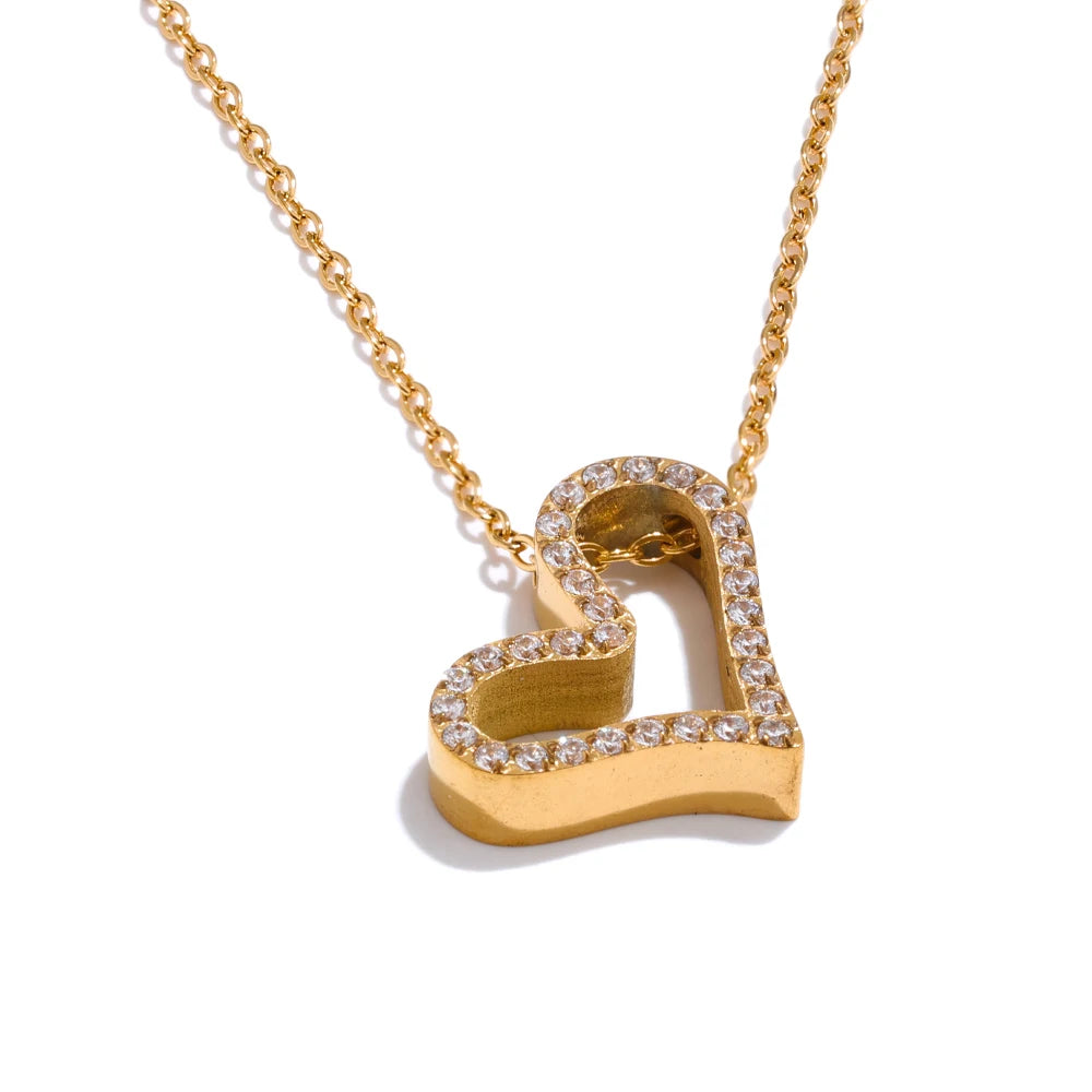 Yhpup presente do dia dos namorados incrustado zircão coração amor romântico colar pingente 316l aço inoxidável colar dourado jóias