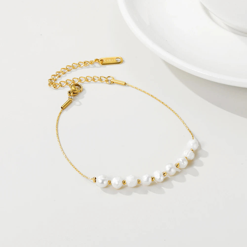 YACHAN-Água Doce Natural Pérola Pulseiras para Mulheres, Aço Inoxidável, Pérolas Pulseira, Jóias na Moda Simples, Alta Qualidade
